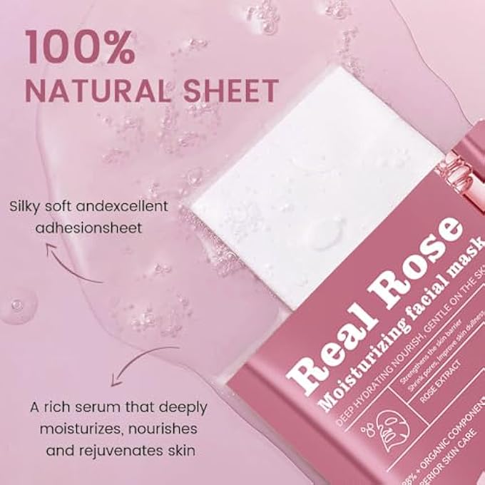 CAKAILA 8 PACK ROSE FACE MASK,PINK FACE MASKS SKINCARE SPA DAY KIT SUPPLIES,SPA PARTY FAVORS FOR WOMEN,SHEET FACIAL MASK SKINCARE GIFTS SET,MOISTURIZE SOOTHE FOR ALL SKIN TYPES - Image 2
